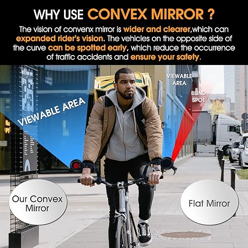 Miniatura 7 de CYCLESPEED Espejos de bicicleta para manillar espejo retrovisor de bicicleta ajustable de 360 espejo retrovisor convexo de acrílico HD para mango de