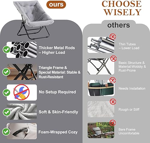 Miniatura 48 de Silla platillo, cómodas sillas de dormitorio, silla plegable de piel sintética de gran tamaño, silla plegable con marco de metal para sala de estar,