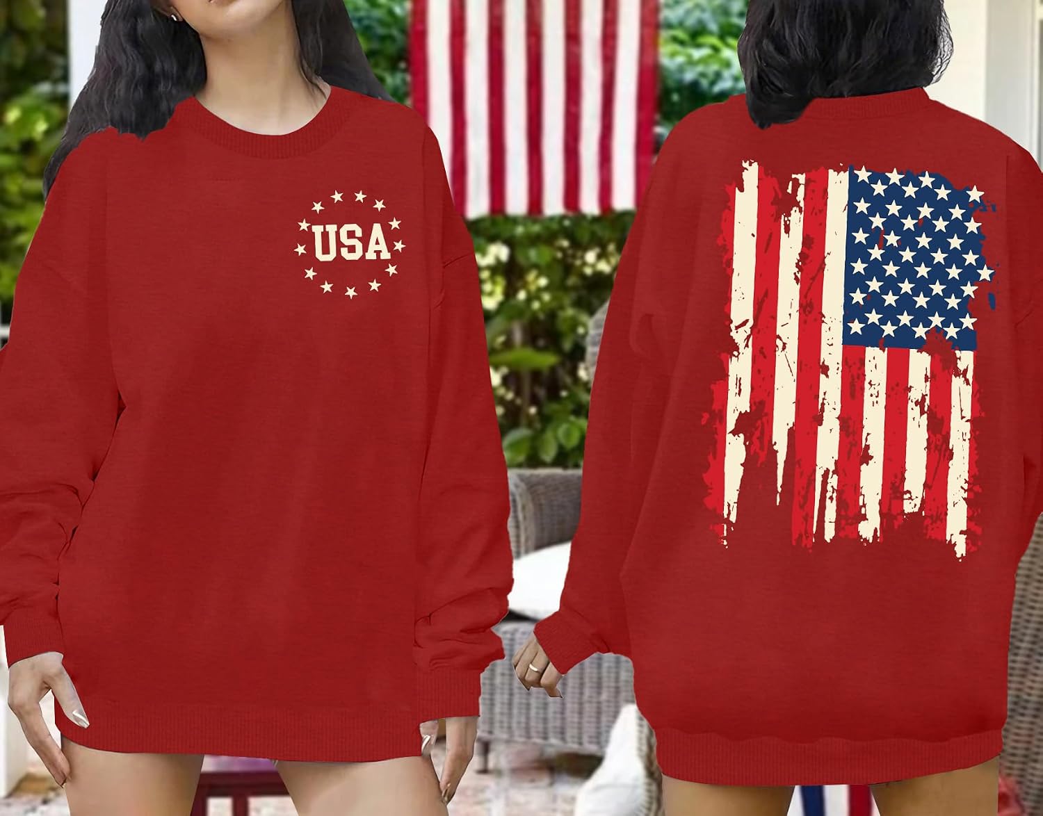 American Flag Sweatshirt for Women USA Sweatshirts 4th of July Patriotic Long Sleeve Pullover Tops