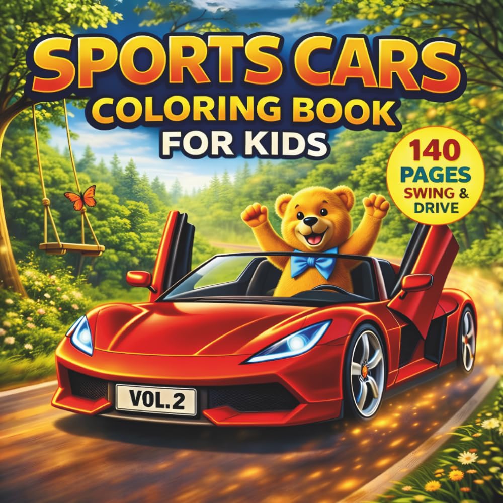 Sports Cars Coloring Book for Kids, Vol. 2: Forest of Joy and Freedom: 70 Supercar and Dream Car Coloring Pages, 70 Inspiring Rhymes, Uplifting ... and Big-Dream Fun with Teddy for Kids Ages 6+