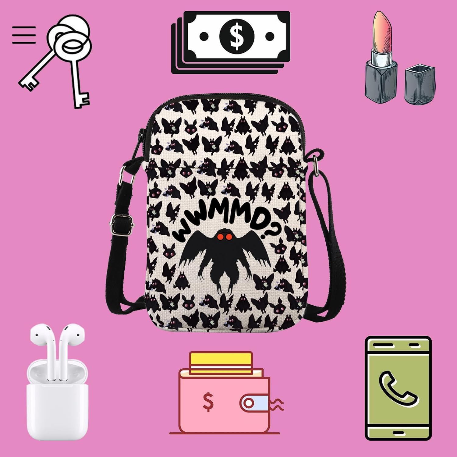 TSOTMO Horror Lover Gift Moth Insect Witch Spooky Monster Creepy Weird Funky Halloween Crossbody Bag - Image 5