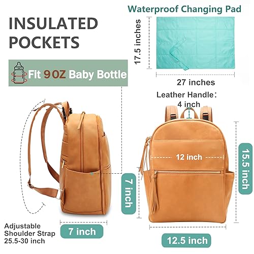 Miniatura 4 de MOMINSIDE Mochila para pañales, organizador de cochecito, accesorios para cochecito, bolsa de bebé de cuero con 6 bolsillos aislados para mamá papá,
