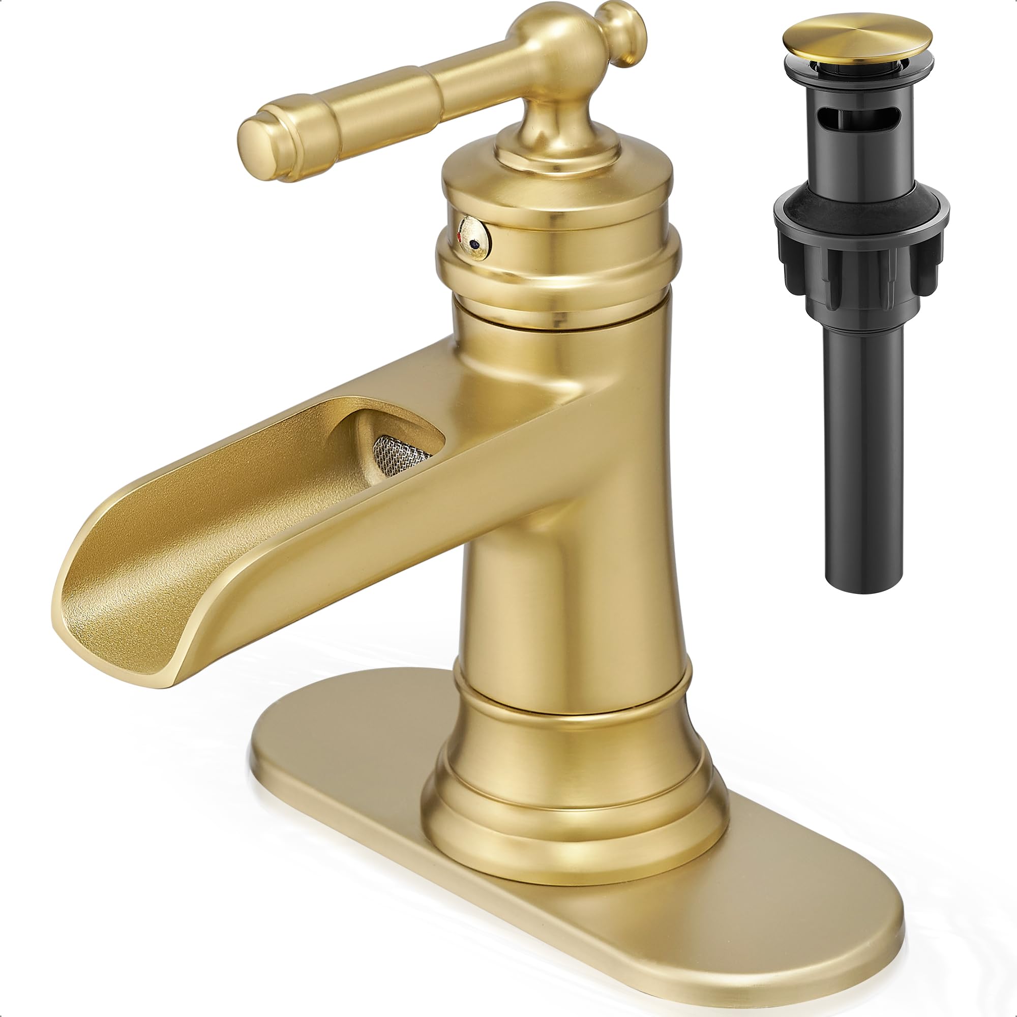 Waterfall Bathroom Sink Faucet Brass Gold Bathroom Faucet 1 Hole Single Handle Bathroom Faucets for Sinks 4 Inch