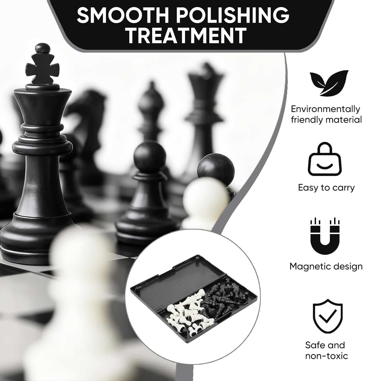 Mini Magnetic Chess Set - Portable Folding Chess Board for Adults - Travel Chess Set including Storage Case - Image 3