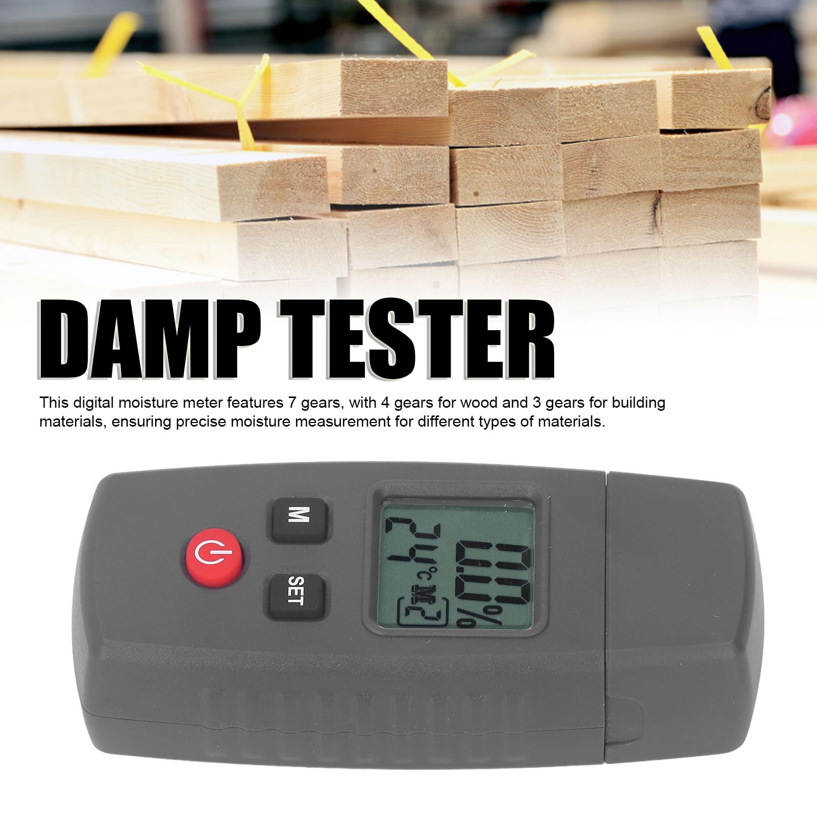 XHTLLO Digital Wood Moistures Meter, High Accuracy Dampness Detector, Backlit LCD Display Humidity Content Meter, 7 Gears Firewood Humidity Tester for Woodworking, Flooring, and Construction