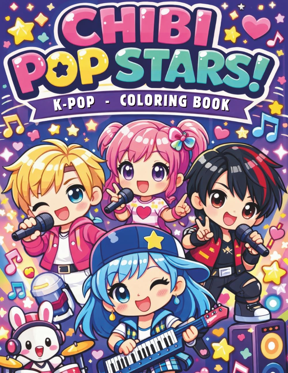 Chibi Pop Stars Coloring Book: Chibi Idol Girls and Boys in Stylish Fashion, Music, and Dance — A Fun Coloring Book for Kids, Teens, and Adults Who Love K-Pop