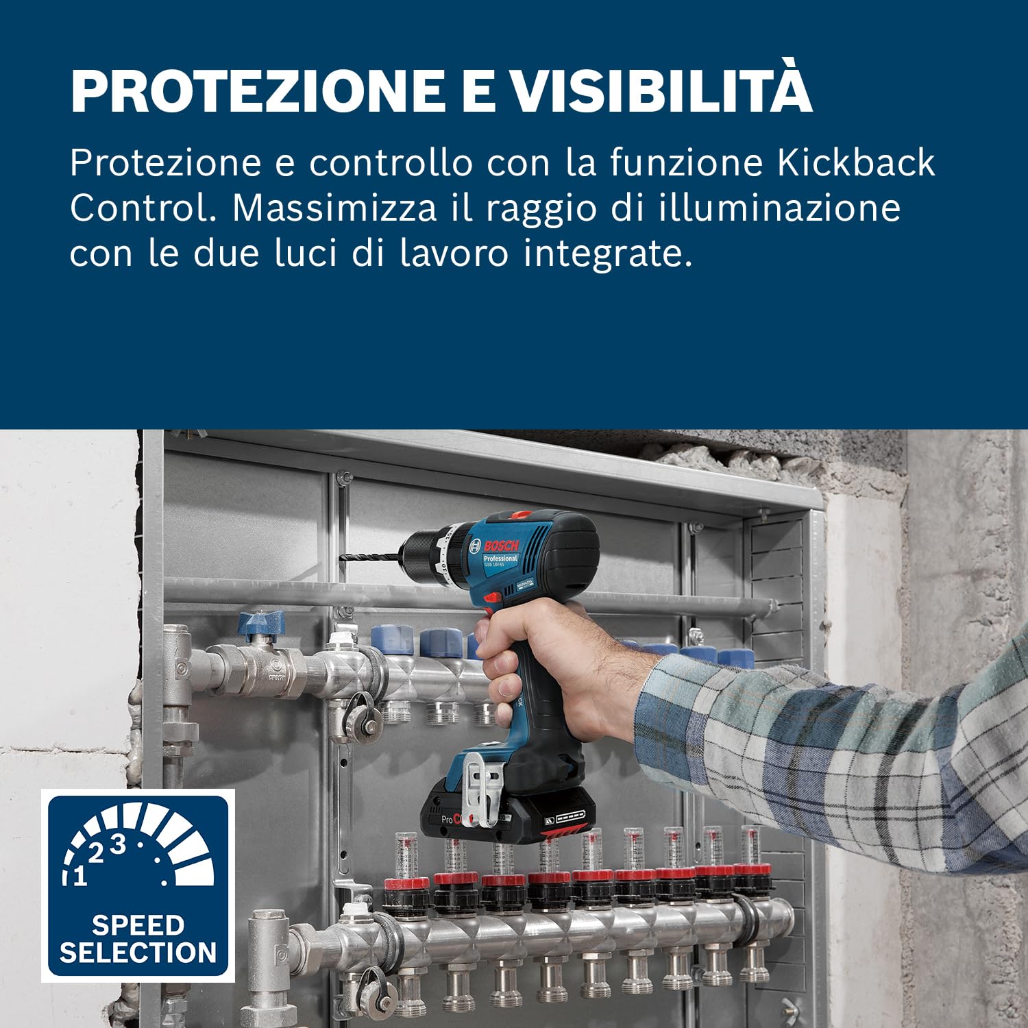 Bosch Professional 18V System Trapano-avvitatore a batteria GSB 18V-65 (incl. 2 batterie GBA 2.0Ah, caricabatteria GAL 18V-40, 1 set avvitatori CA, L-Case) - 4