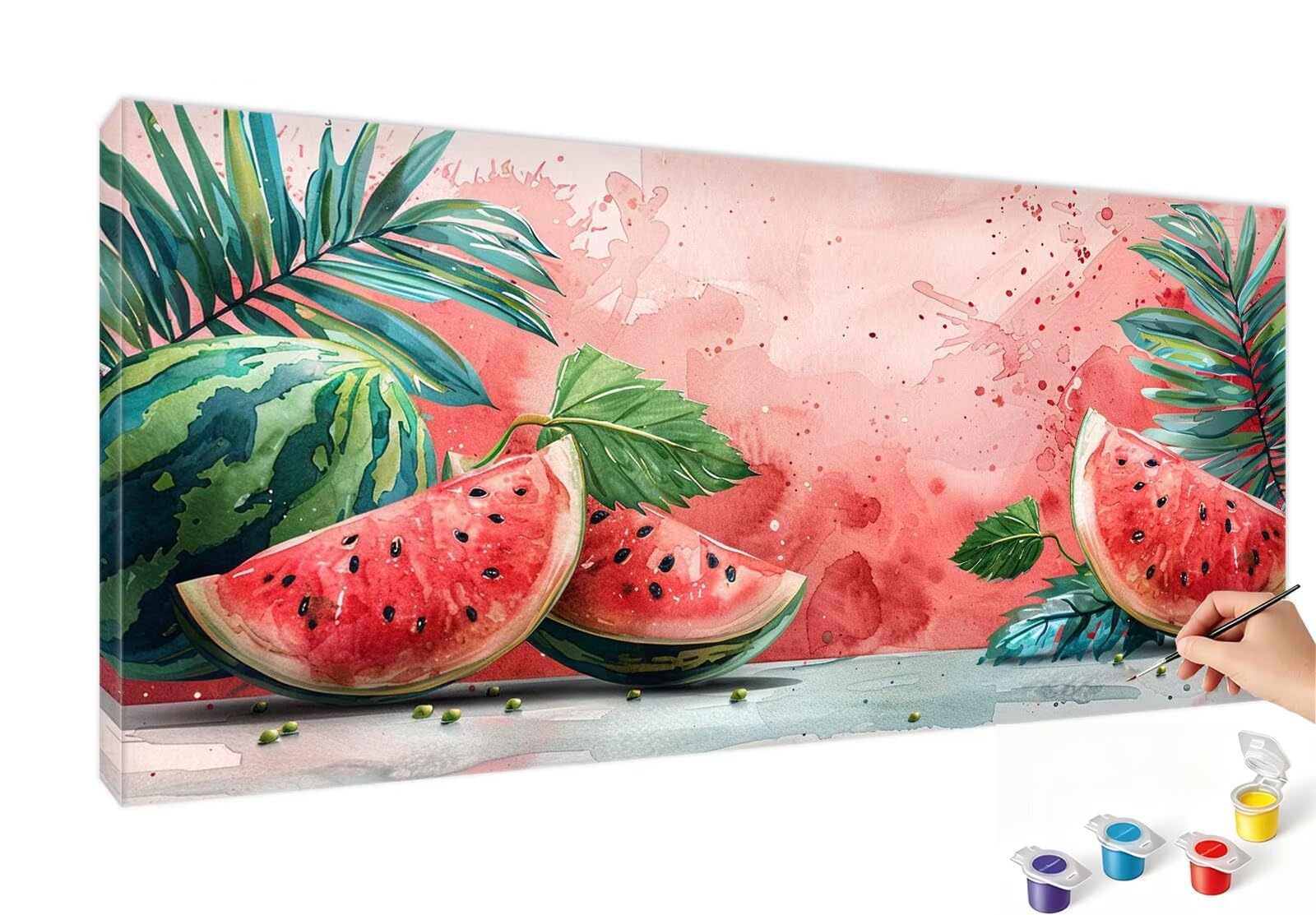 Malowanie numerami dla dorosłych arbuz numer lato DIY kolorowanie według numerów dla dorosłych 70 x 140 cm z pędzlami i akrylami, nieoprawiony, zestaw do ręcznego wykonania do dekoracji domu salonu