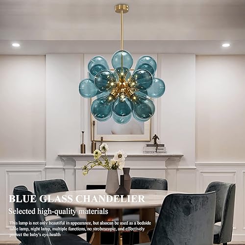 Miniatura 2 de DJAMEL Lámpara colgante moderna de globo de vidrio colorido, lámpara de techo con pantalla de vidrio, globo azul, montaje empotrado, lámpara