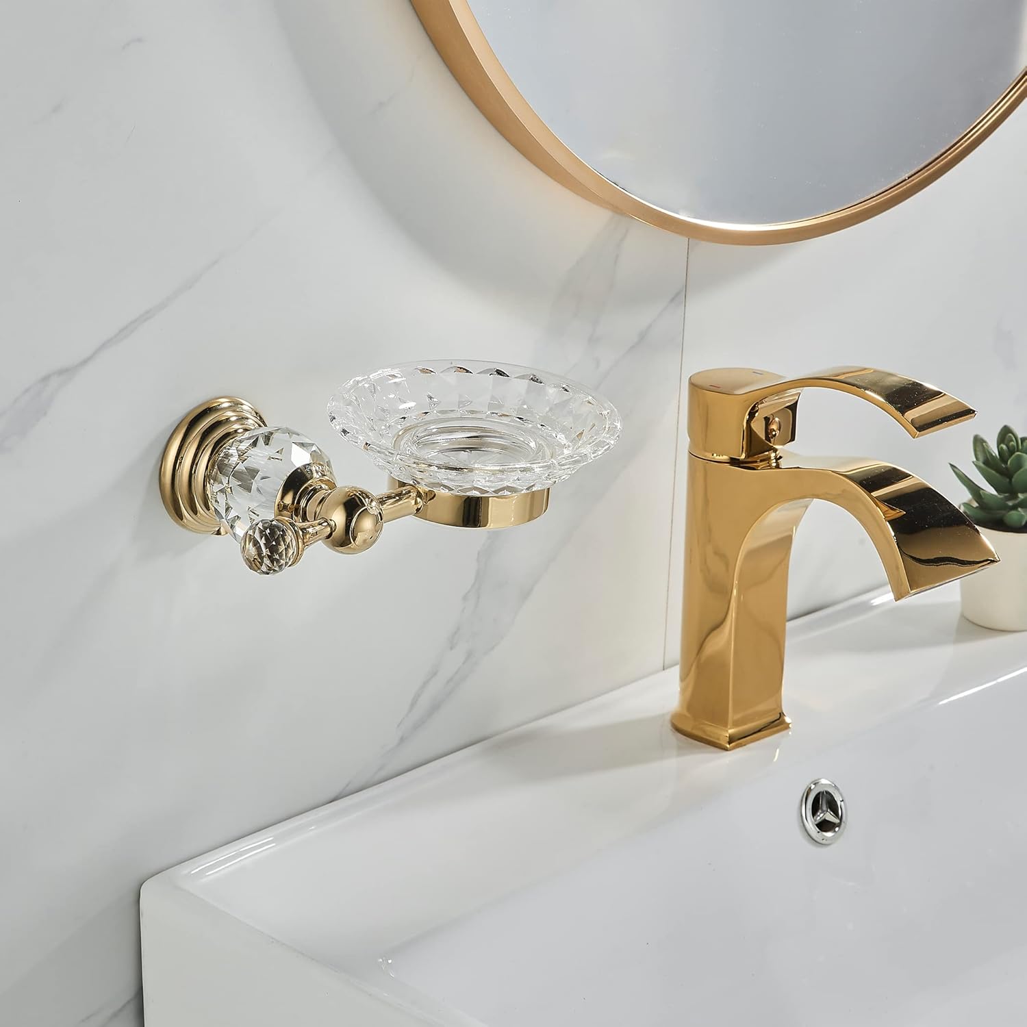 WOLIBEER Crystal Gold Towel Ring Toilet Paper Holder Soap Dish Holder