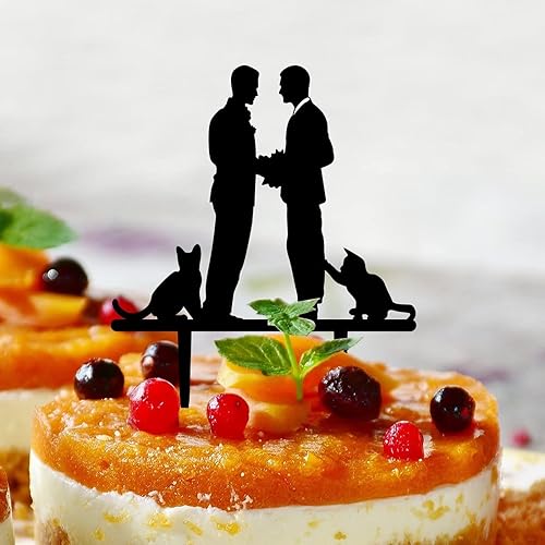 Miniatura 3 de Decoración para pastel de boda gay con silueta de perro y gato, personalizable, para él y para él, dos padrinos de boda, recuerdos de fiesta de