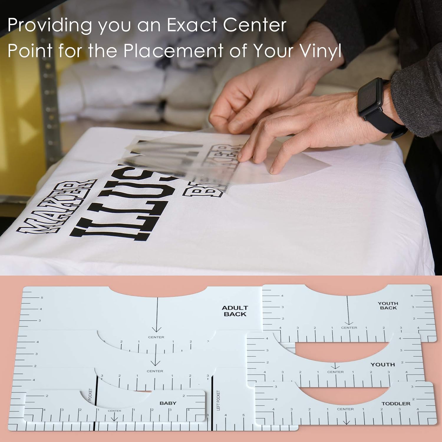 7 Pcs Tshirt Ruler, Graphics T-Shirt Ruler Guide White Tshirt Ruler Guide for Vinyl, PVC Tshirt Ruler for Heat Press, Light T Shirt Rulers to Center Vinyl, Tshirt Alignment Tool of Different Sizes