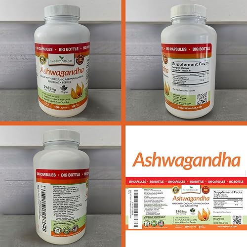 Miniatura 9 de Ashwagandha orgánica verificada por UDAF con pimienta negra – 180 cápsulas – 1965 mg extra fuerte para estrés, sueño, estado de ánimo, tiroides,