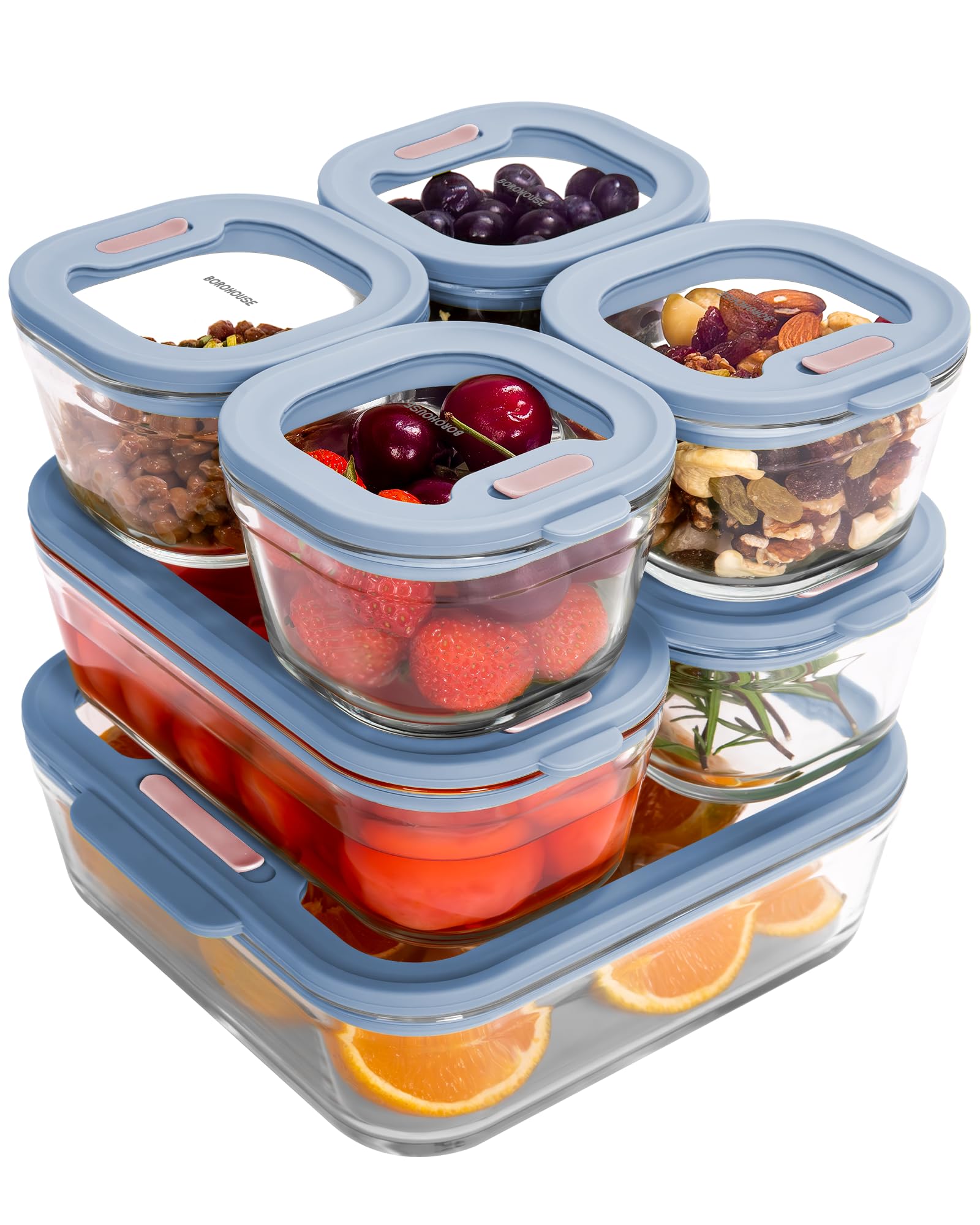 Amazon｜BOROHOUSE 耐熱ガラス保存容器7点セット（240ml×4・560ml×2