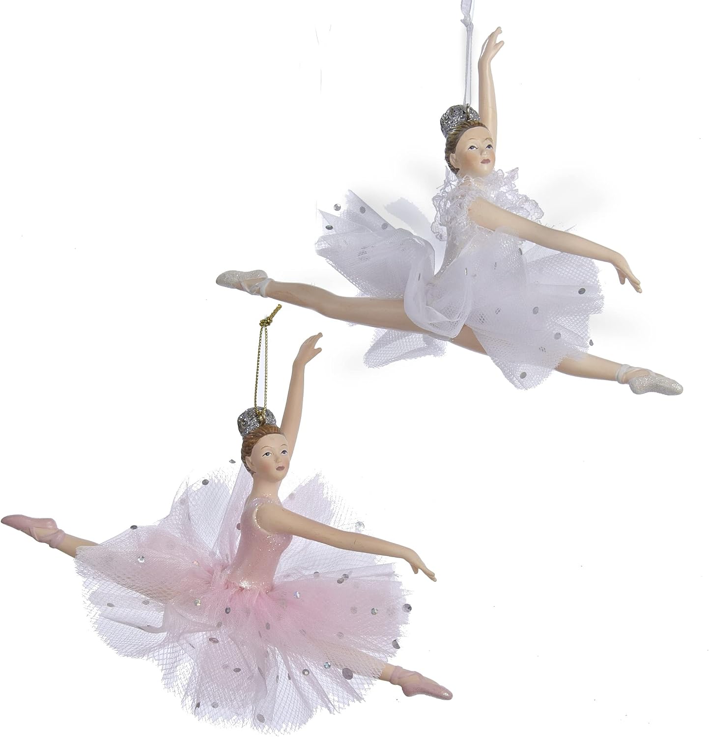 Kurt Adler Pink and White Ballerina Christmas Ornaments 2 Assorted