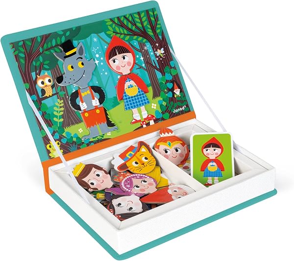 Janod - Cartone Magneti'Book Tales - Gioco Educativo Magnetico 40 Pezzi - Sviluppo della Motricità Fine e dell'Immaginazione - Da 3 Anni, J02588, Rettangolare, Multicolore (Giallo/Rosso) - 1