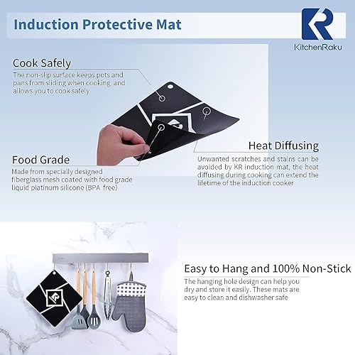 Miniatura 3 de KitchenRaku Alfombrilla de inducción (magnética), protector de placa de inducción para estufa de inducción, cubierta superior redonda de silicona de