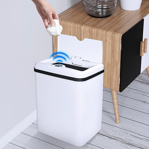 Bote de basura automático pequeño, sin contacto para baño, cocina, dormitorio, cubo de basura eléctrico con sensor de movimiento, 3.5 galones, color