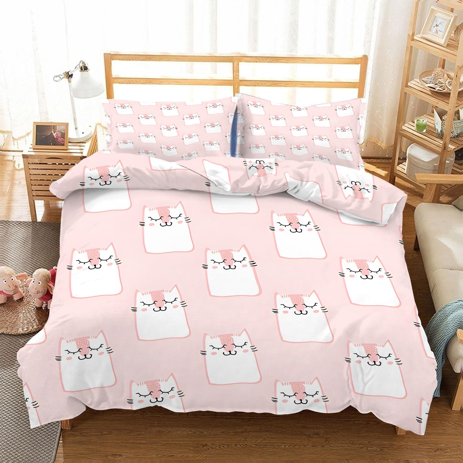 Housse de couette 240x260 chat anti-plis et facile à laver pour lit double