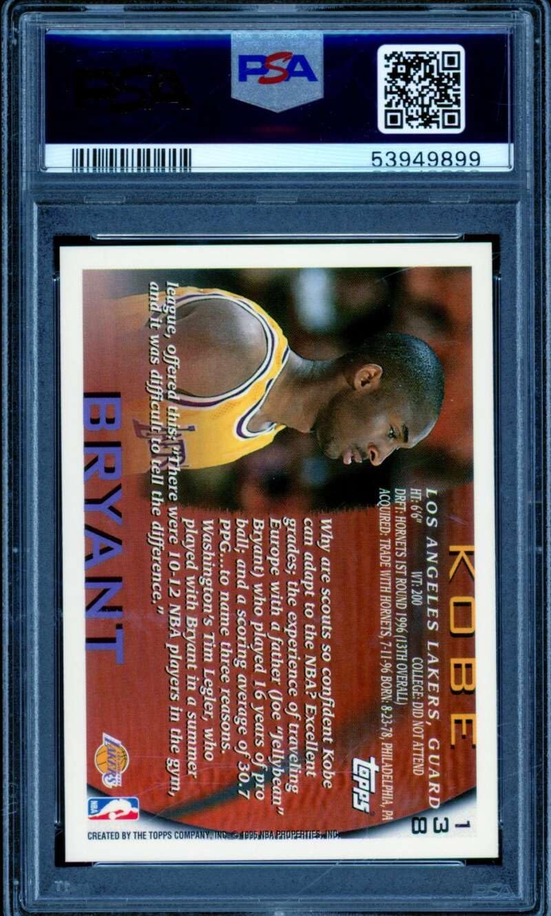 Amazon.com: Kobe Bryant Rookie Card 1996-97 Topps #138 PSA 9