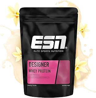 ESN Designer Whey Protein Pulver, Vanilla, 1 kg, bis zu 23 g Protein pro Portion, ideal zum Muskelaufbau und -erhalt - made in Germany