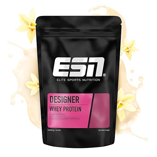 ESN Designer Whey Protein Pulver, Vanilla, 1 kg, bis zu 23 g Protein pro Portion, ideal zum Muskelaufbau und -erhalt - made in Germany - Vanille