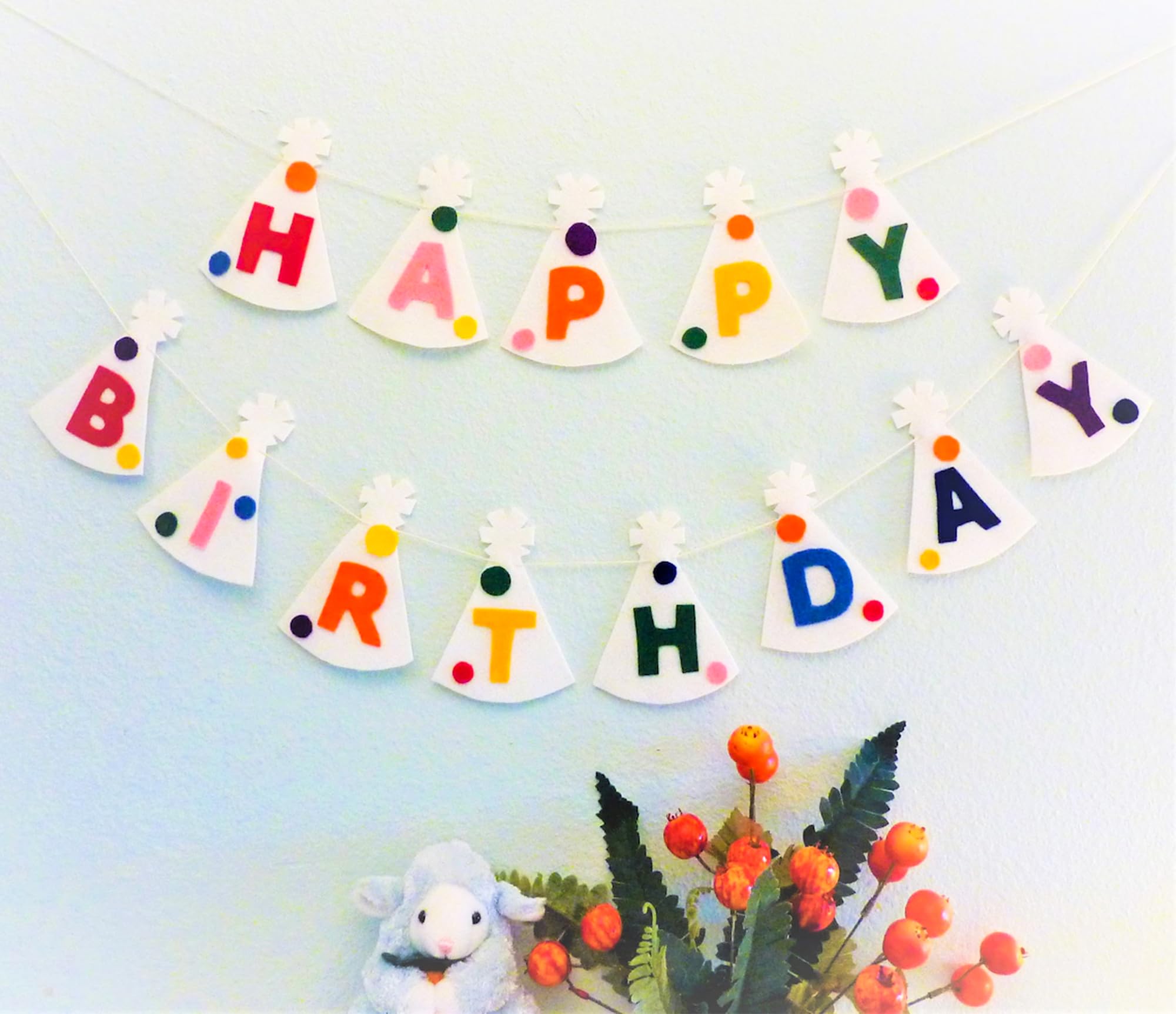 Colorful Happy Birthday Banner - Pre-Strung, 6.56 ft, No DIY | Felt Party Hats, Birthday Decorations, Happy Birthday Sign for Birthday Decor, Backdrop | Rainbow Birthday Banner for Kids, Women, Men