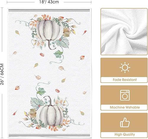 Miniatura 6 de Artoid Mode Juego de 4 toallas de cocina de otoño con diseño de rayas grises de acuarela de 18 x 26 pulgadas, diseño de hojas de temporada