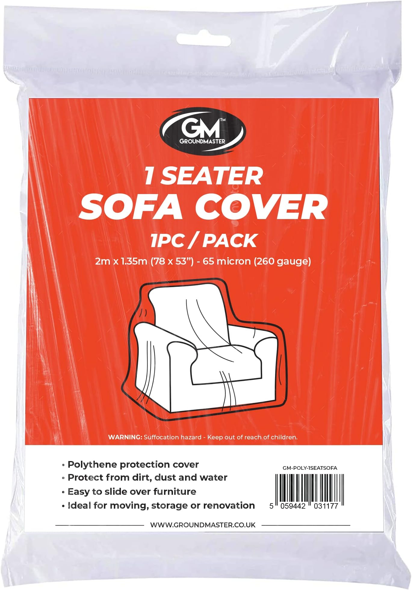 Polythene Plastic Sofa Chair Cover - Armchair Cover - Protective Dust Sheet for Storage - Furniture Protector for Moving, DIY and Decorating