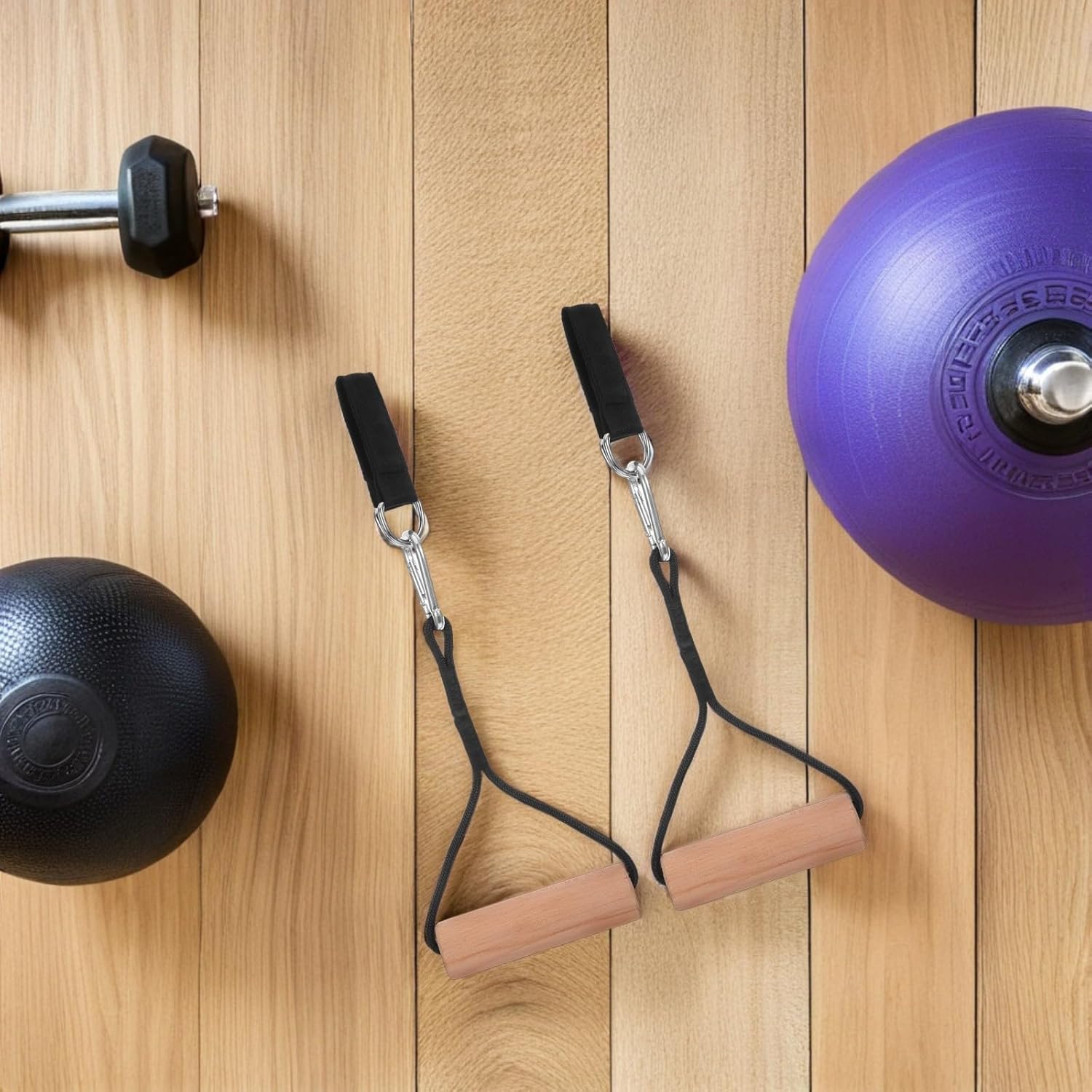 Mikinona Gymnastics Rings with Adjustable Straps, Birch Wood Pull up Handles for Outdoor and Home Strength Training, 1 Pair Fitness Workout Rings for Arm and Grip Conditioning