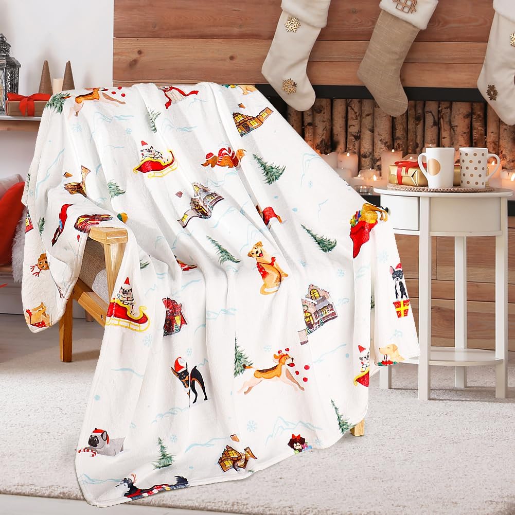 Christmas Throw Blanket Cute Puppy Fleece Throw Blanket Xmas Trees Dog Prints Blankets Winter Holiday Soft Cozy Decorative Blankets Christmas Theme Throws Blanket for Couch Bedding 50 x 60in - Image 3