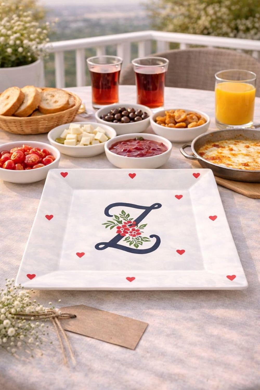 SODEF Ceramic Breakfast Plate Handmade Personalized Letter Dish for Mom, Teacher, Girlfriend, Special Occasions, Square Serving Plate, 9x9 inch - White, One Size