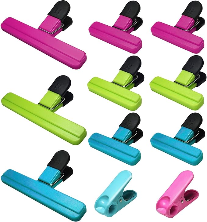 11 Pack Chip Clips Bag Clips Food Bag Clips for Food Packages Chips Storage Bags Heavy Duty Snack Kitchen Potato (3 Large, 6 Small & 2 Round, Classic Style)