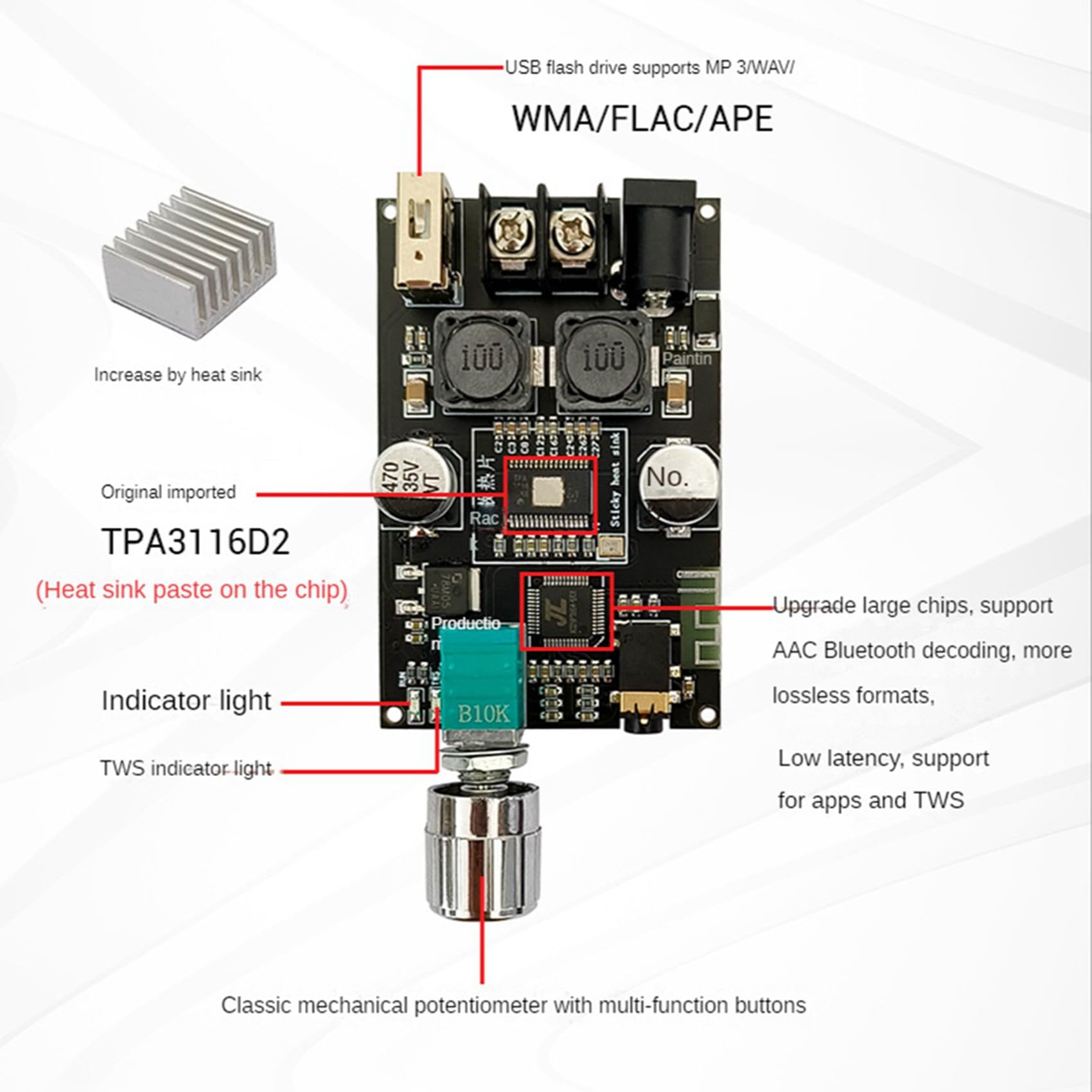 ZHITING 100W Bluetooth 5.1 HiFi Verstärker Board,Mini Digitaler TWS Stereo Endverstärker mit TPA3116D2 Chip,BT 5.1/USB/AUX Eingang,DC 7-24V, ZK-1001B Sound Board für Heimkino & Lautsprecher ZHITING 100W Bluetooth 5.1 HiFi Verstärker Board,Mini Digitaler TWS Stereo Endverstärker mit TPA3116D2 Chip,BT 5.1/USB/AUX Eingang,DC 7-24V, ZK-1001B Sound Board für Heimkino & Lautsprecher