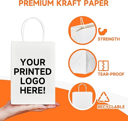 Miniatura 2 de METAPRINT 50 bolsas de papel kraft impresas personalizadas para pequeñas empresas, tamaño mediano de 8 x 4.5 x 10.8 pulgadas, bolsas de regalo