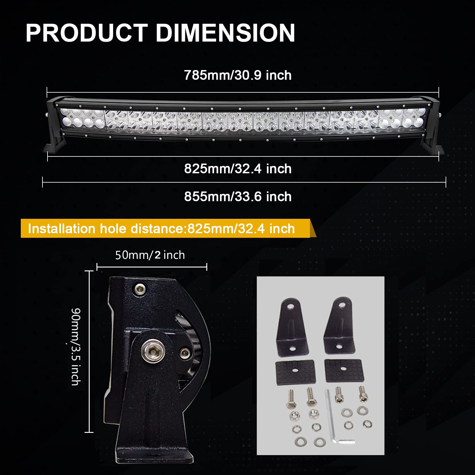 AUXTINGS Zakrzywiona listwa LED, 106 cm, 240 W, okablowanie, rampa LED, reflektor punktowy i powodziowy, 12 V, 24 V, reflektor LED, wodoodporne, oświetlenie robocze LED, do 4 x 4 cm, ciężarówka,