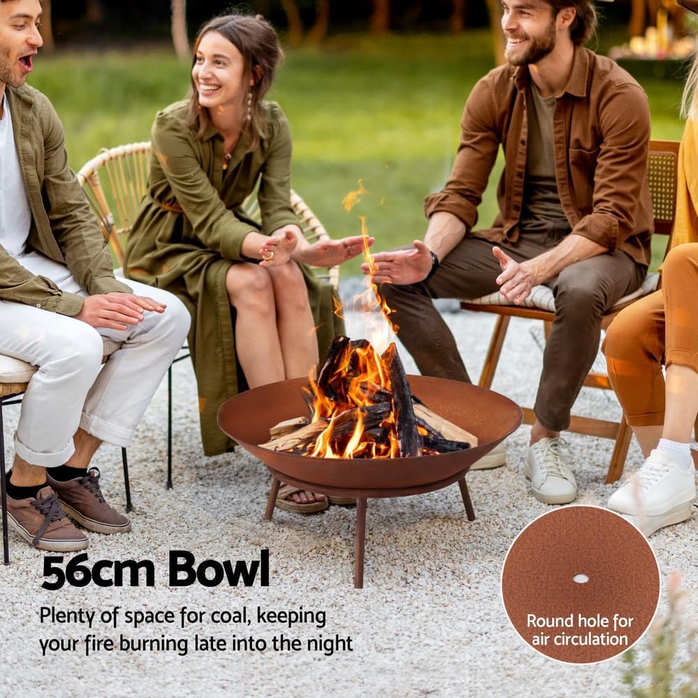 Grillz 60cm Fire Pit Campfire Charcoal Wood Burner Rustic Iron Outdoor Patio