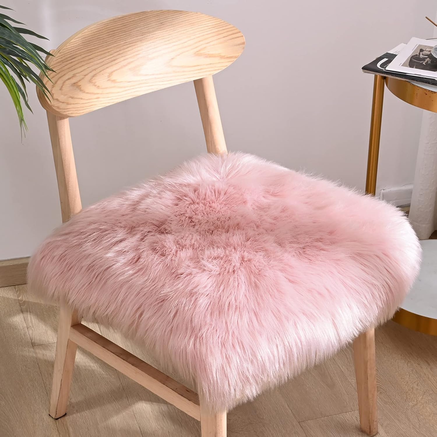 Faux Sheepskin Rabbit Fur Seat Home Decor Long Wool Area Soft Fluffy Plush Chair Pads Universal Fit for Office Restaurant Chair (Light Pink)-image-22