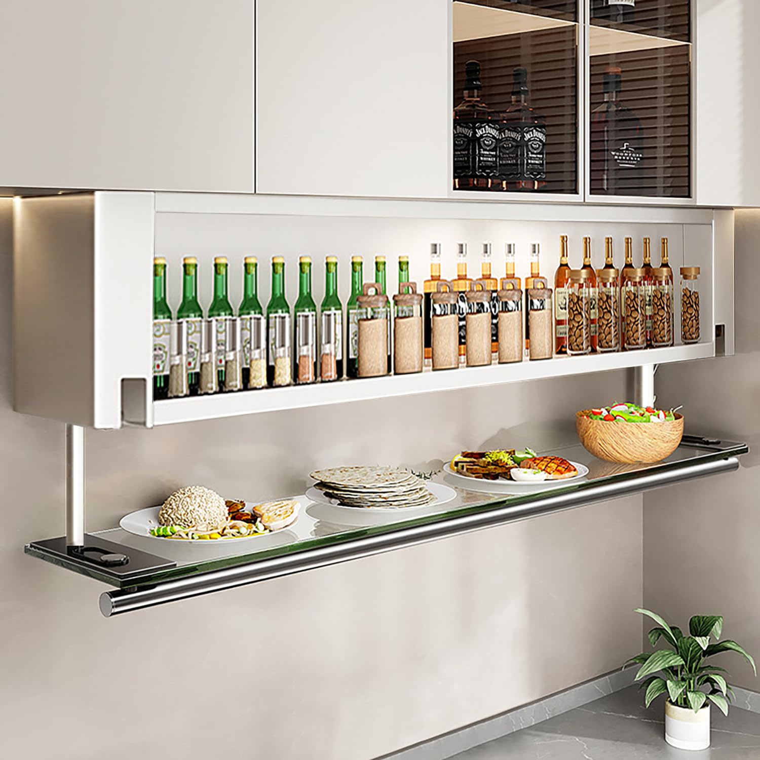 Porta Spezie per Cucina da Appendere, Portaspezie Senza Foratura Mensola Cucina Salvaspazio Porta Spezie da Cucina a Muro per Corridoio, Bagno o Cucina