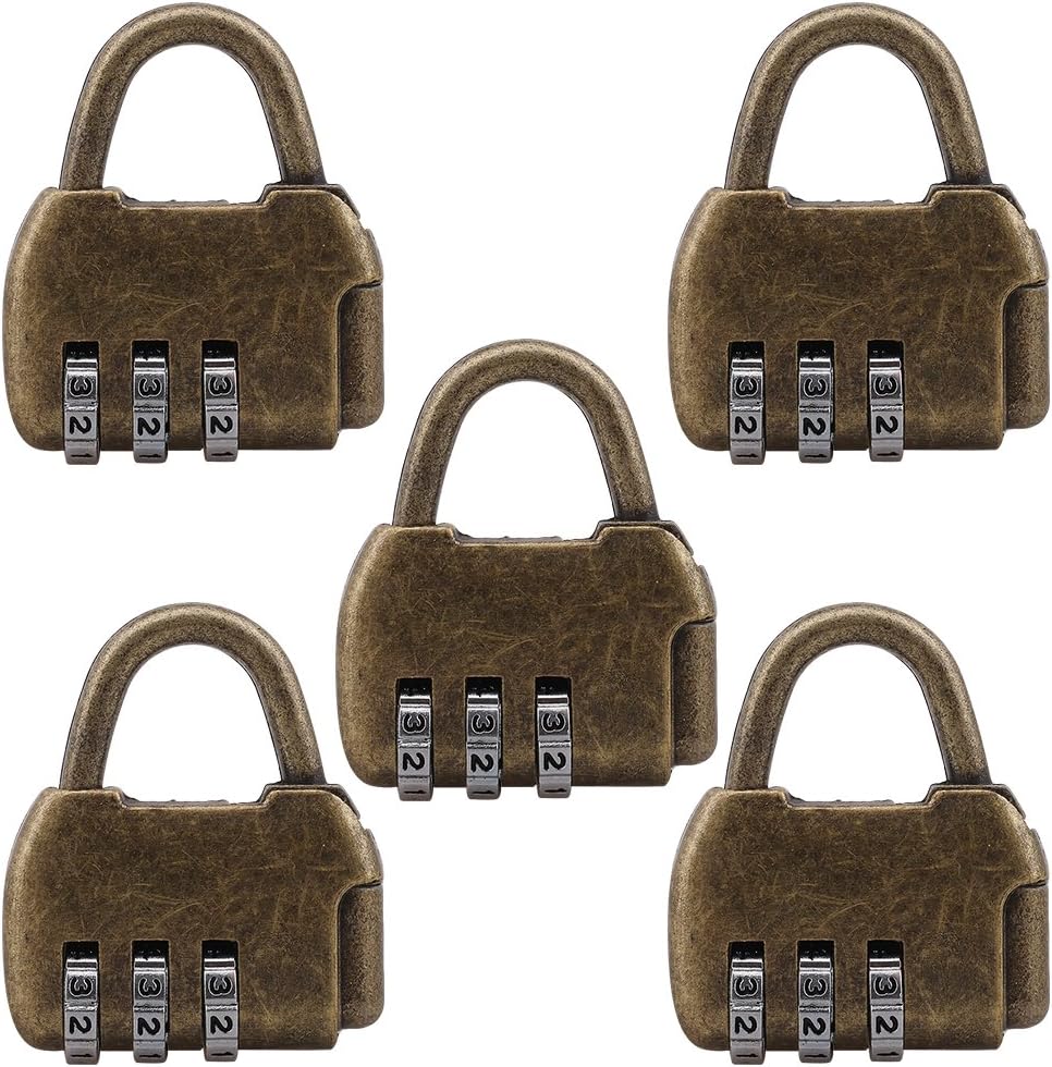ZIJIA 5 Pcs Zinc Retro Travel Bag Luggage 3 Digit Combination Padlock Suitable For Home Office Storage Lockers Security Password Lock