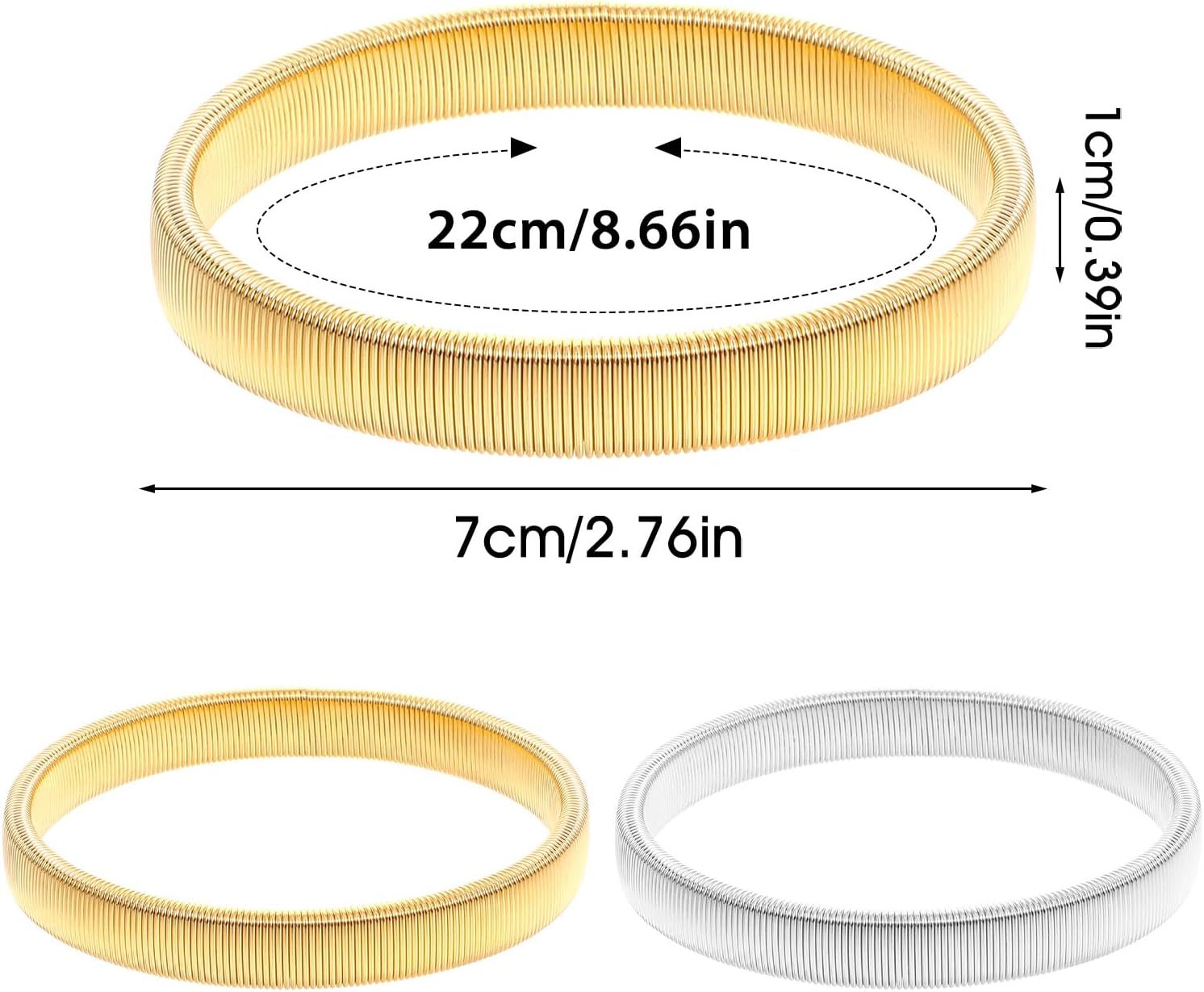 Sleeve Holders for Women, 4 Pcs Stretchy Metal Sleeve Garters Anti-Slip Elastic Arm Bands Fixing Long Sleeves for Men Women (Gold, Silver)