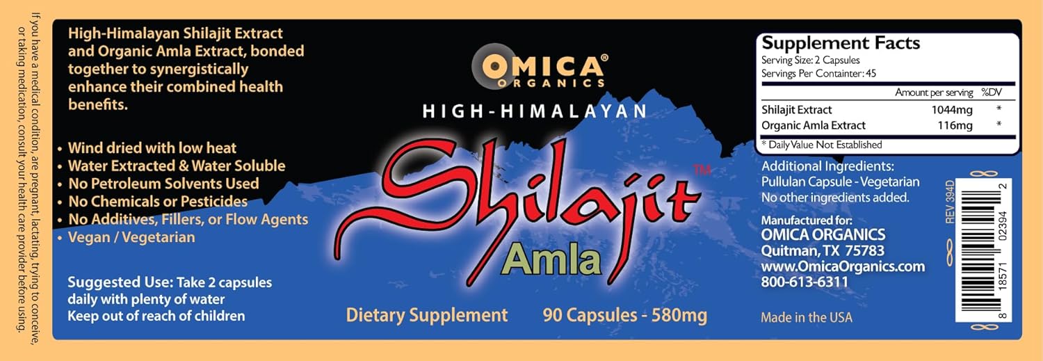 Omica Organics High Himalayan Shilajit Capsules with Amla (90 Capsules)