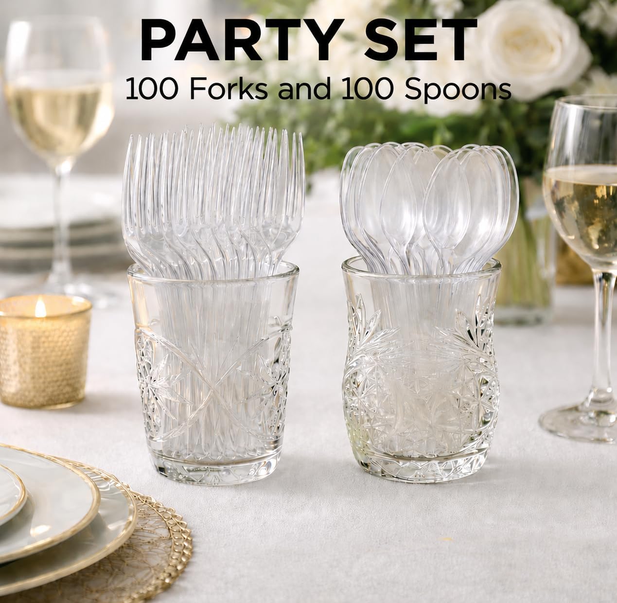 Bulk Plastic Silverware Heavy Duty Disposable Cutlery Set Forks Spoons Clear Utensils BPA Free Food Safe Sturdy for Restaurant Catering Banquet Holiday Hosting Event Dining Service Pack x200