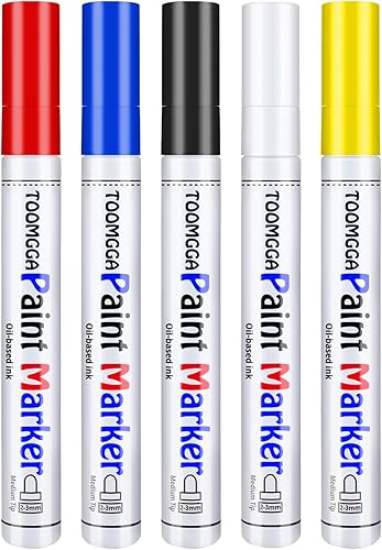 Marcadores de pintura de 5 colores Rotuladores de pintura permanentes, rotuladores de pintura a base de aceite, de secado rápido e impermeables,