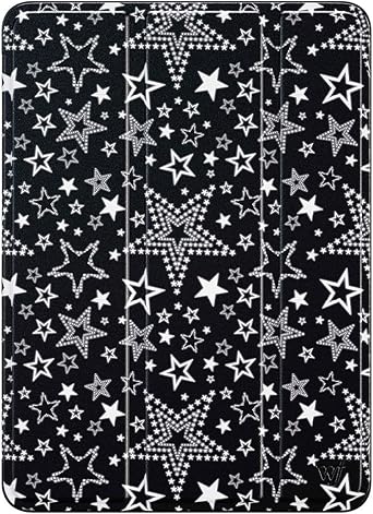 Wildflower Cases - Star Girl iPad Pro Folio, Compatible with Apple iPad 11" | White, Black, Stars, Trendy - Durable, Protective Leather Cover, Lightweight, Built-in Stand, Women Owned Small Business