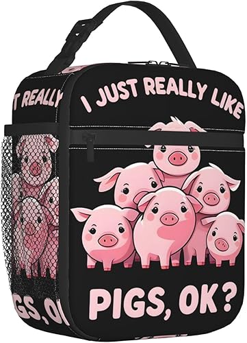 Miniatura 2 de Lonchera reutilizable con diseño de cerdo lindo para niños, bolsa aislada de cerdos rosas de dibujos animados, de poliéster, para amantes de los