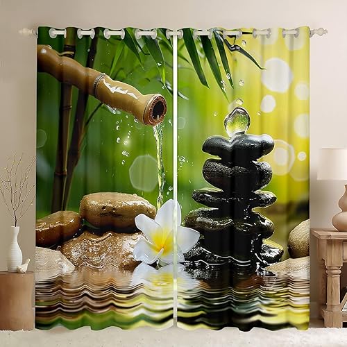 Cortinas con piedras zen, cortinas de bambú para ventana de velas para niños, niñas, adolescentes, cortinas de tratamiento de ventanas de spa