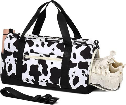Miniatura 9 de Bolsa de viaje deportiva de gimnasio para hombres y mujeres con compartimento para zapatos bolsillo húmedo Estampado de vaca