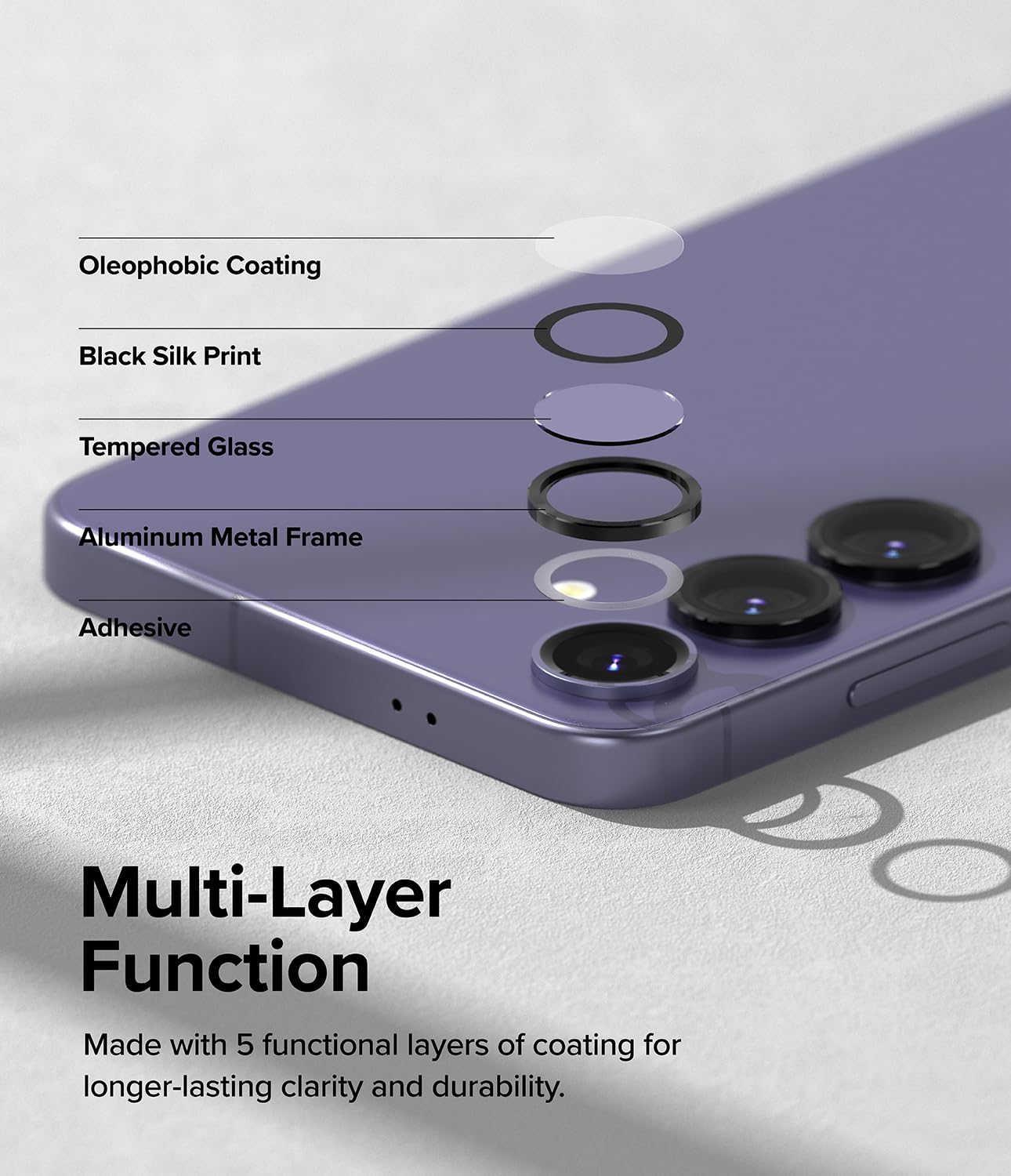 Ringke Camera Lens Frame Glass Protector Compatible with Samsung Galaxy S24 Plus (2024) Anti-Fingerprint Tempered Glass Protection and Aluminum Frame - Black 2