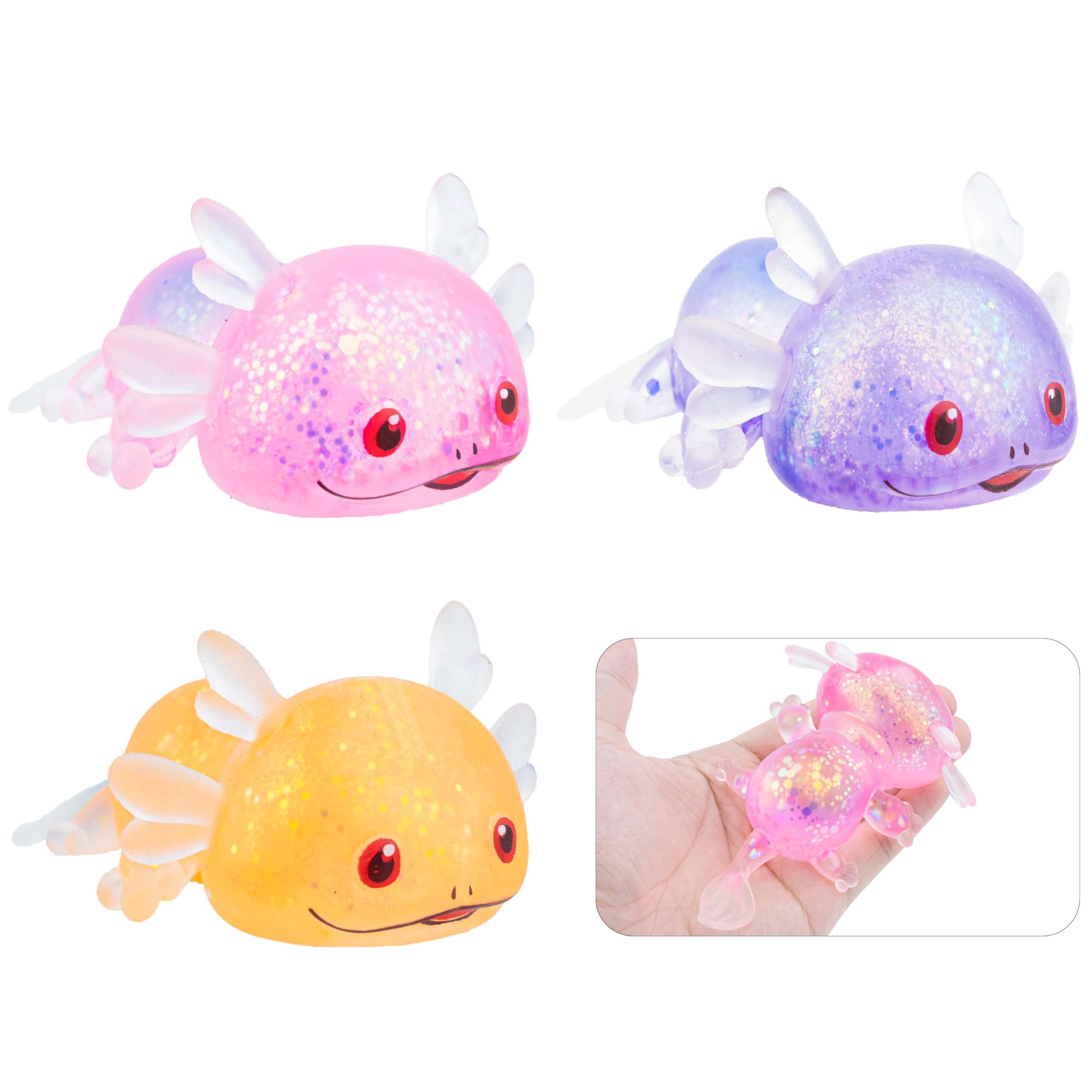 Squishy Stress Glitter Axolotl Toy for Kids Adult, Sugar Balls - Syrup Molasses Thick Glue/Gel Stretch Ball - Ultra Squishy and Moldable Slow Rise Relaxing Sensory Fidget Toy（Set of 3